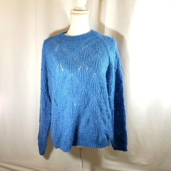 Elsamanda Pointelle Made in Italy Blue Sweater L - Picture 1 of 15